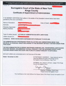 How Do You Become an Administrator of an Estate in New York - Certificate