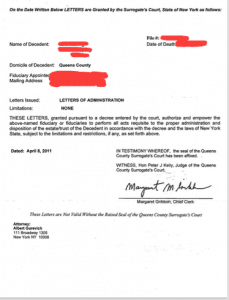 New York Letters of Administration for Estate Administrator