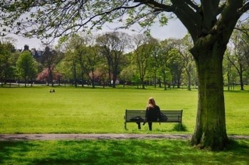 surviving spouse sitting on a park bench alone