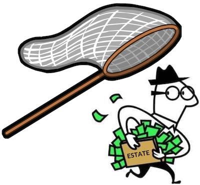 an allegory for a penalty for stealing from an estate where a butterfly net is used to catch a thief who is running away with money stolen from an estate