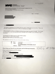 bureau of fraud investigation HRA snap medicaid letter