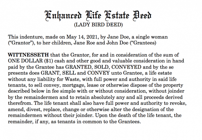 Lady Bird Deed In Florida Also Known As Enhanced Life Estate Deed 8973